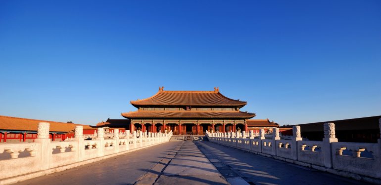 The enchanting Forbidden City in Beijing in the early morning sunlight.